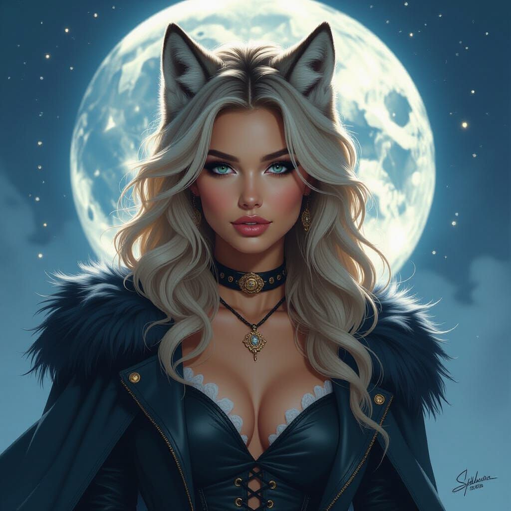 Blonde Woman Transforms into Majestic Werewolf Under Moonlig...