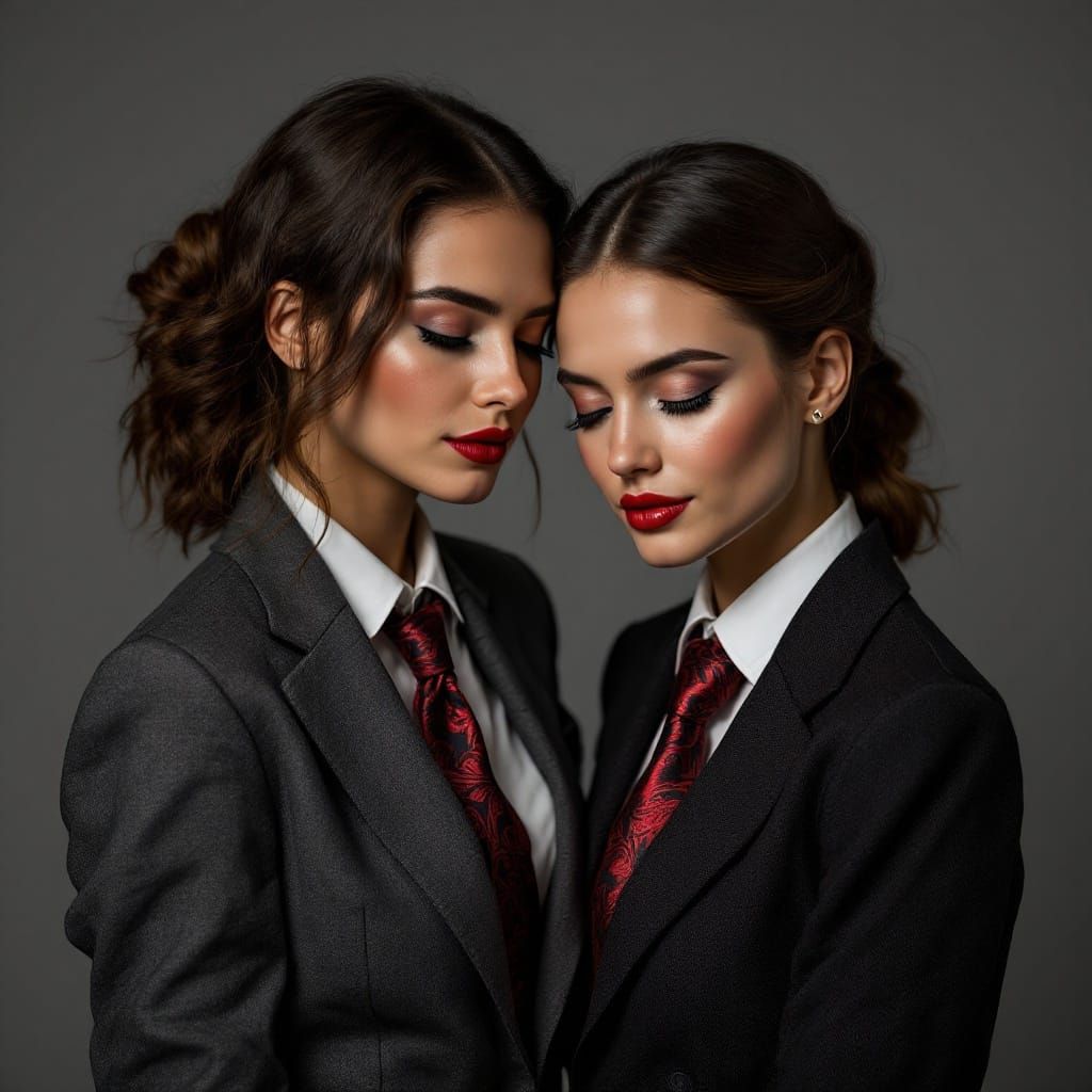 Corporate Women Share Intimate Moment in Formal Business Att...