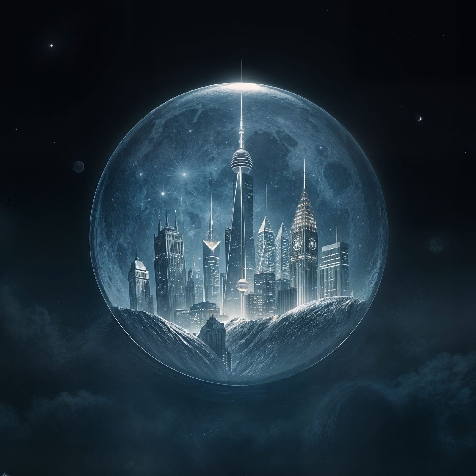 Futuristic Glass City Inside a Moon