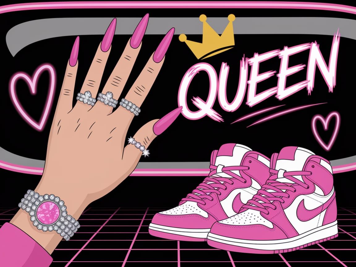 Cartoon Queen Adorned with Bling