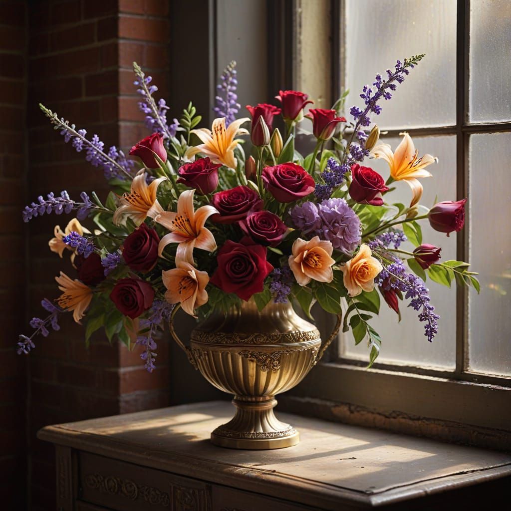Floral Arrangement in Antique Vase, Dutch Golden Age Style