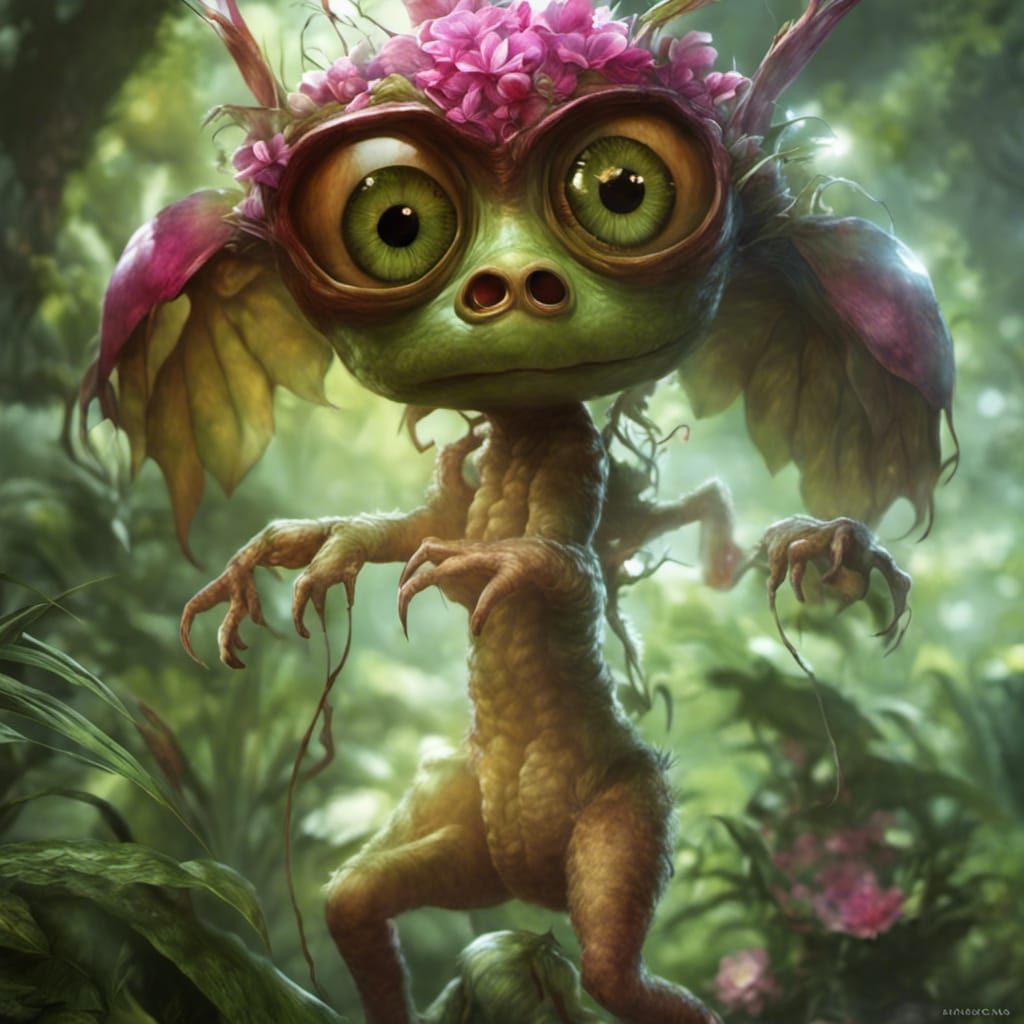 Fae Flower Creature with Huge Eyes in Jungle