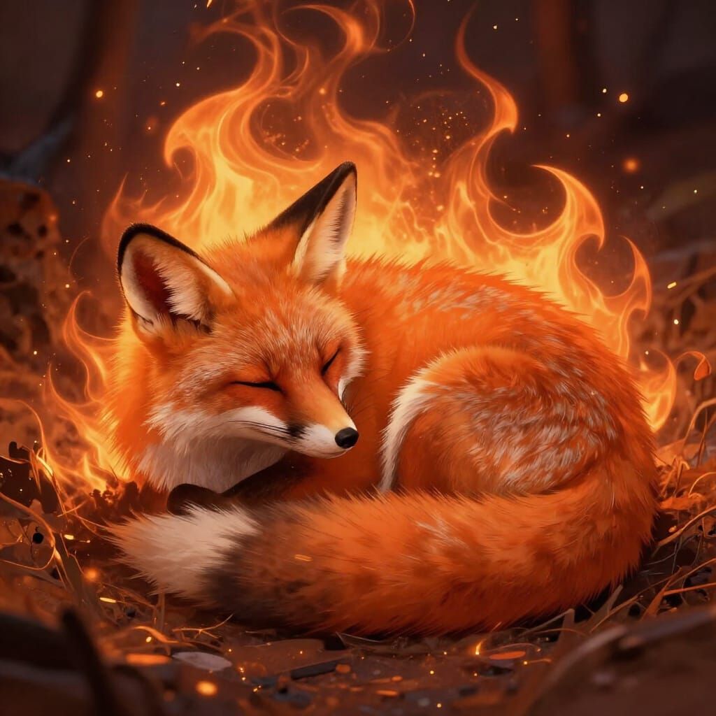 Sleeping Fennec Fox in Ethereal Fire Halo