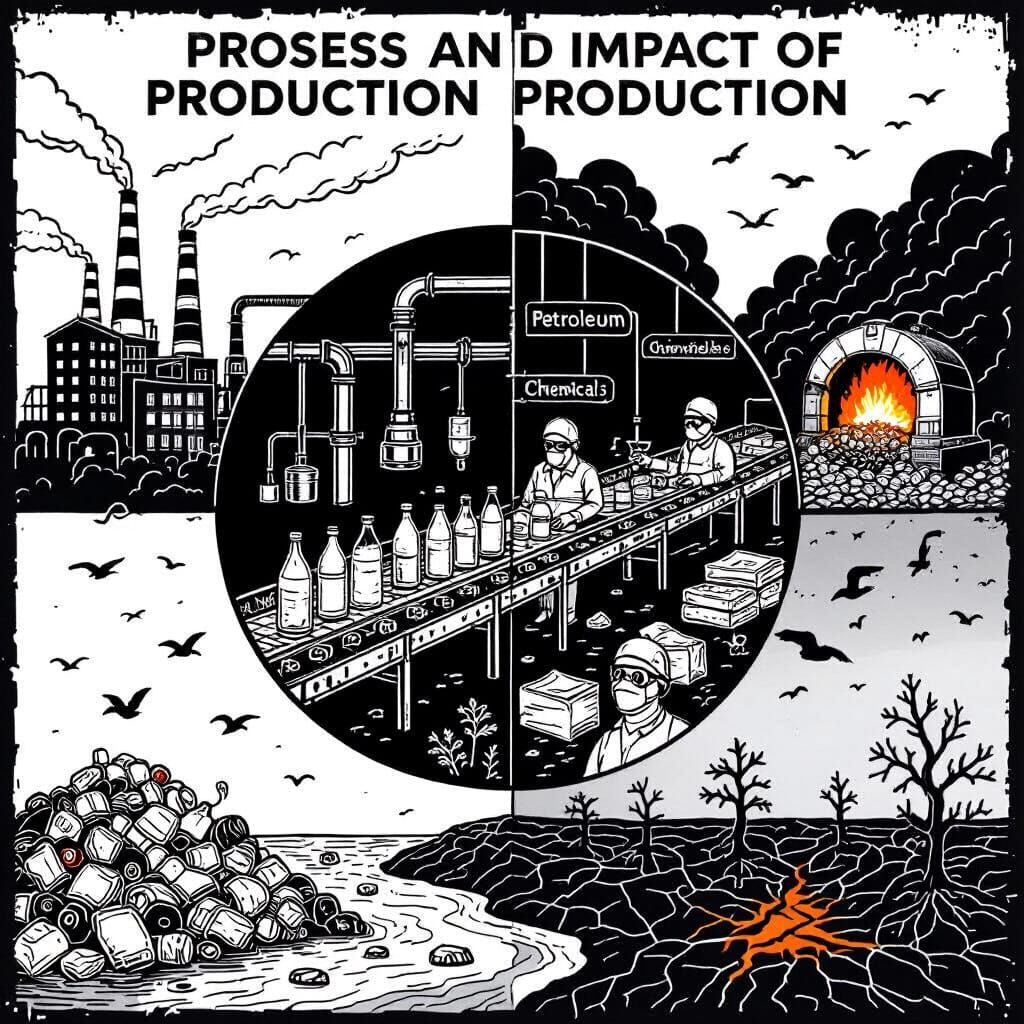 Black and White Outline Poster: Plastic Production & Polluti...