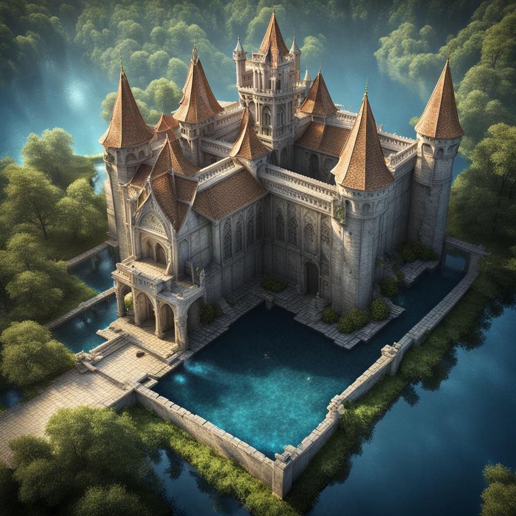 Fantasy Medieval Palace with Water Floor