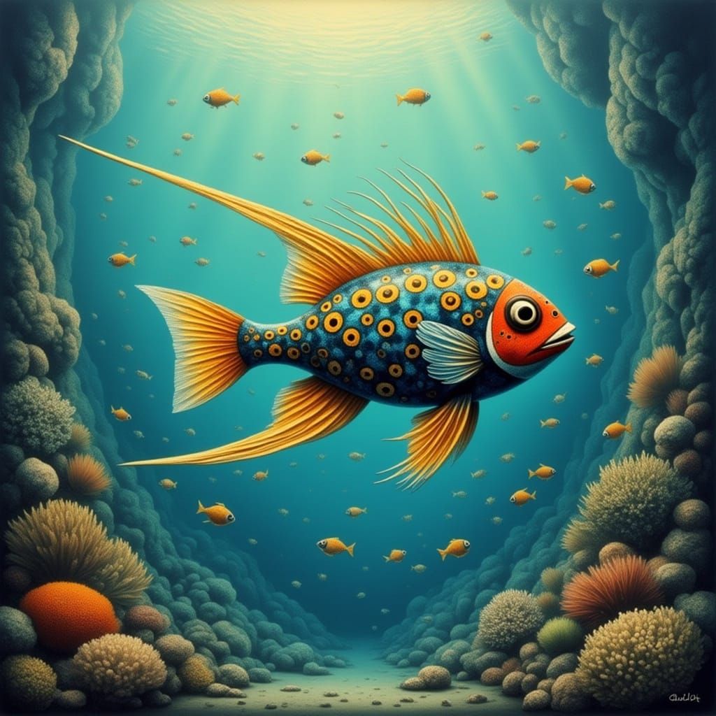 Vibrant Angel Fish in Whimsical Underwater Scene