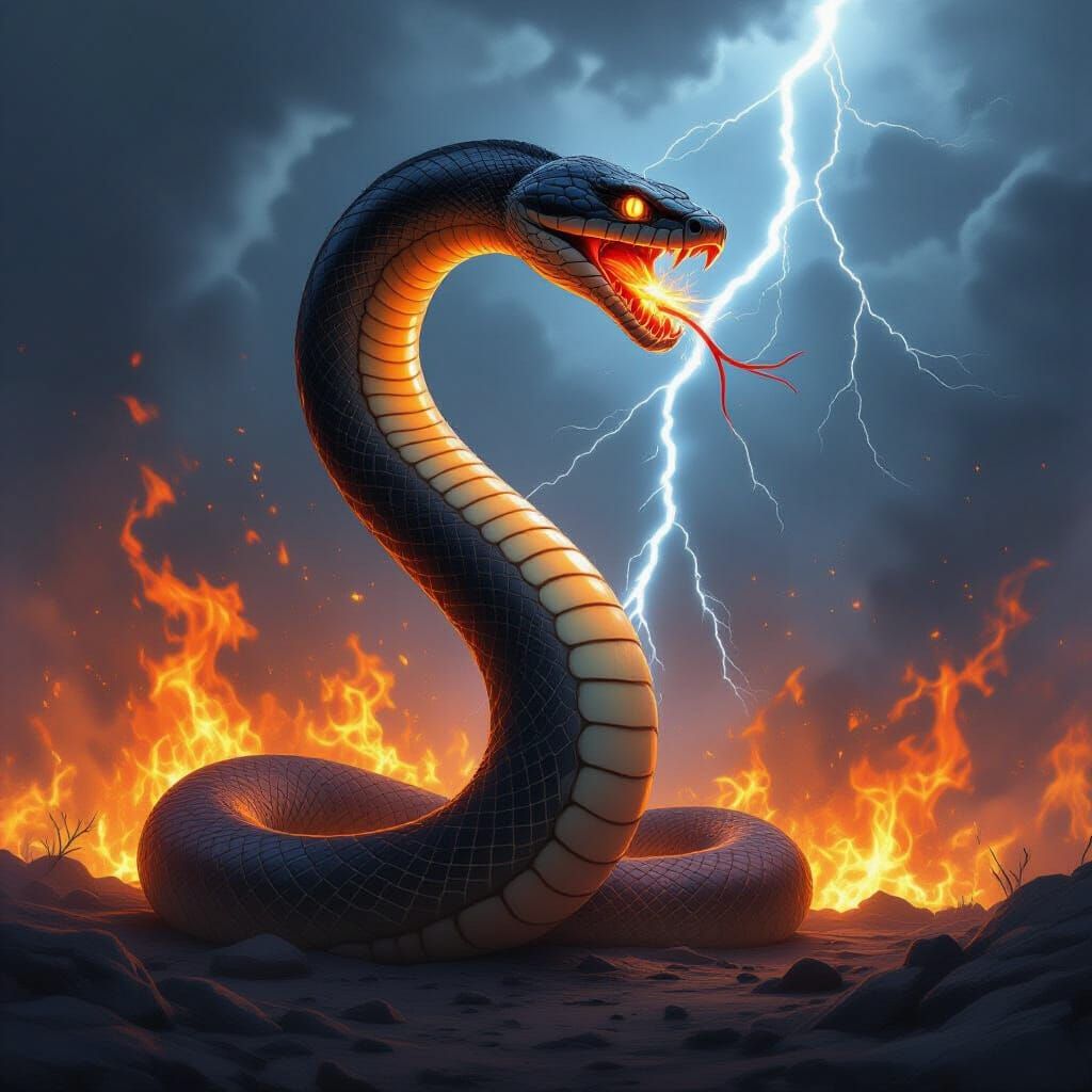 Giant Serpent Devours Flames in Fiery Lightning World