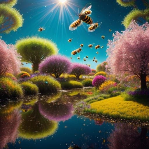 Whimsical Bee Cityscape Masterpiece