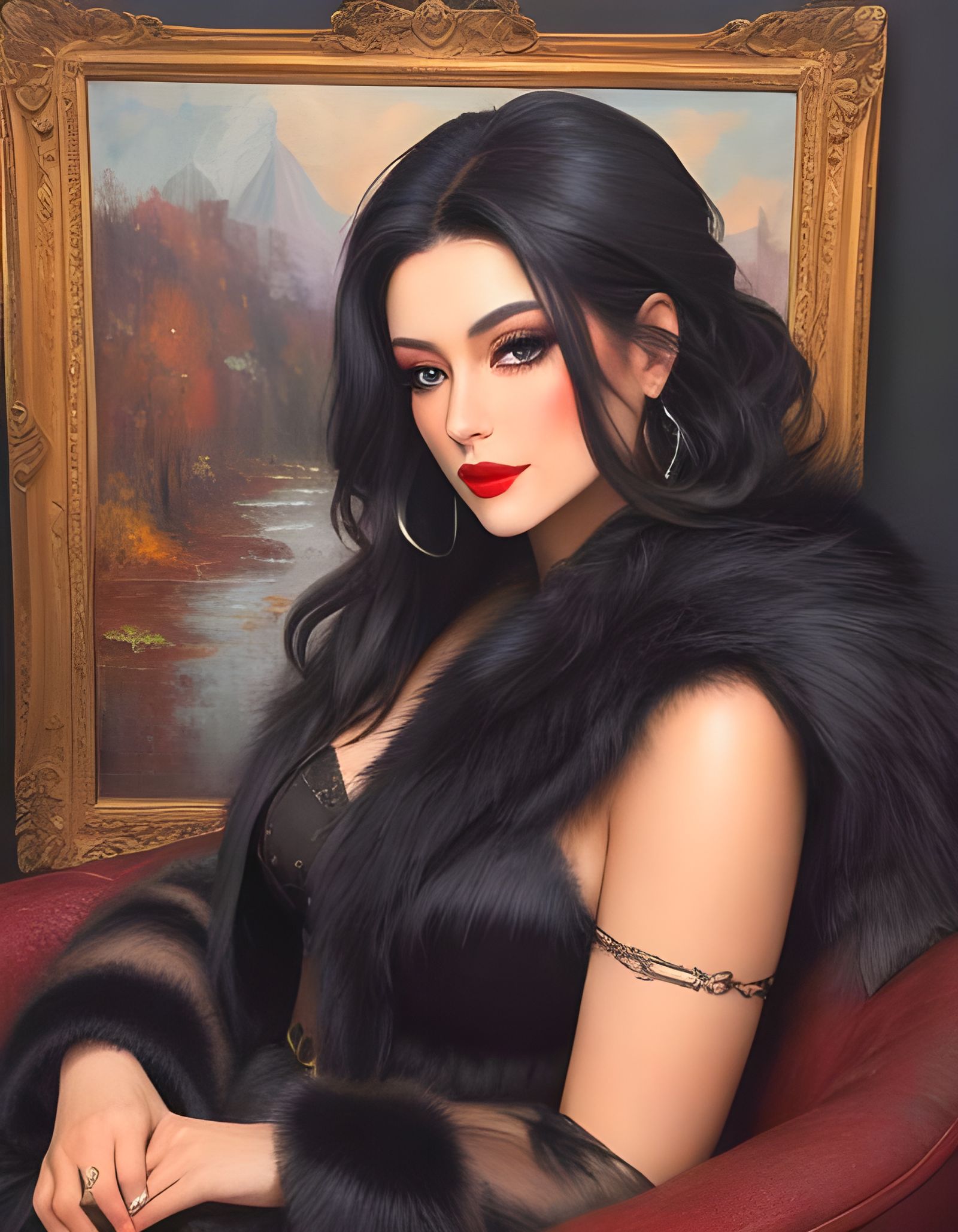 Dramatic Woman with Piercing Eyes as Oil Painting