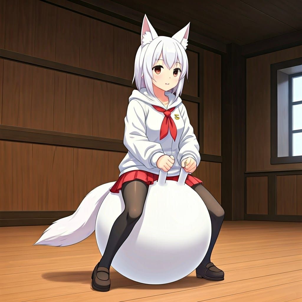 Anime Girl with Fox Ears on Space Hopper