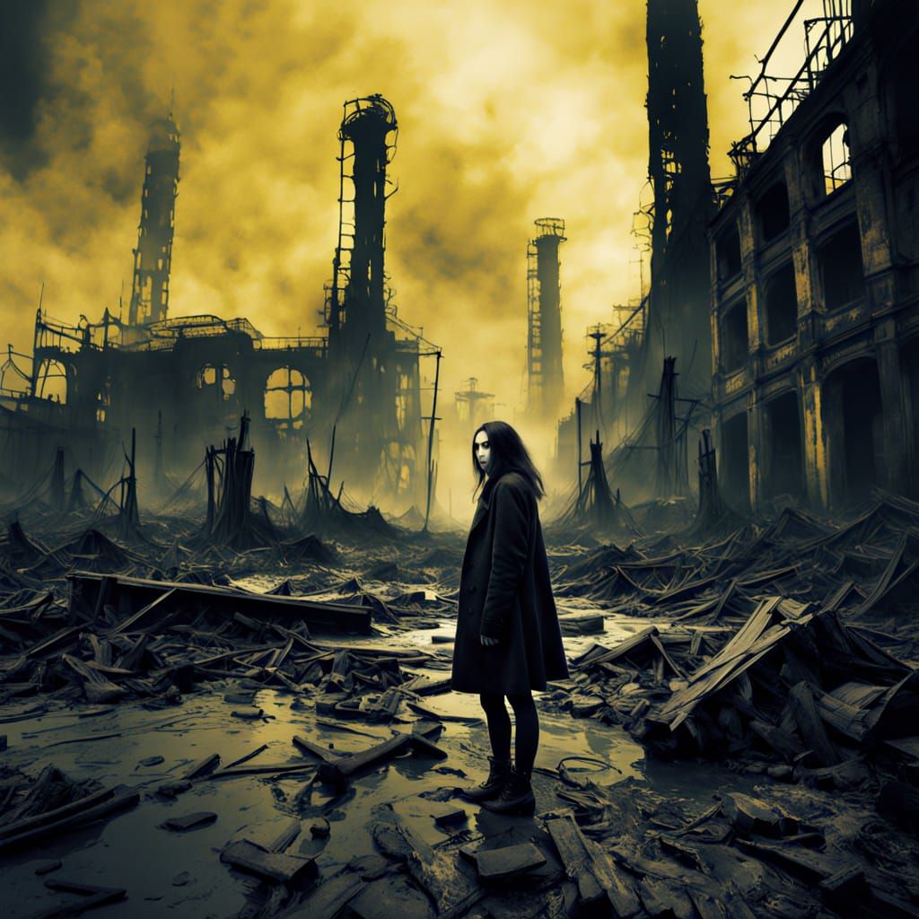 Fauvist Expressionism: Goth Model Amidst Post-Apocalyptic Ru...