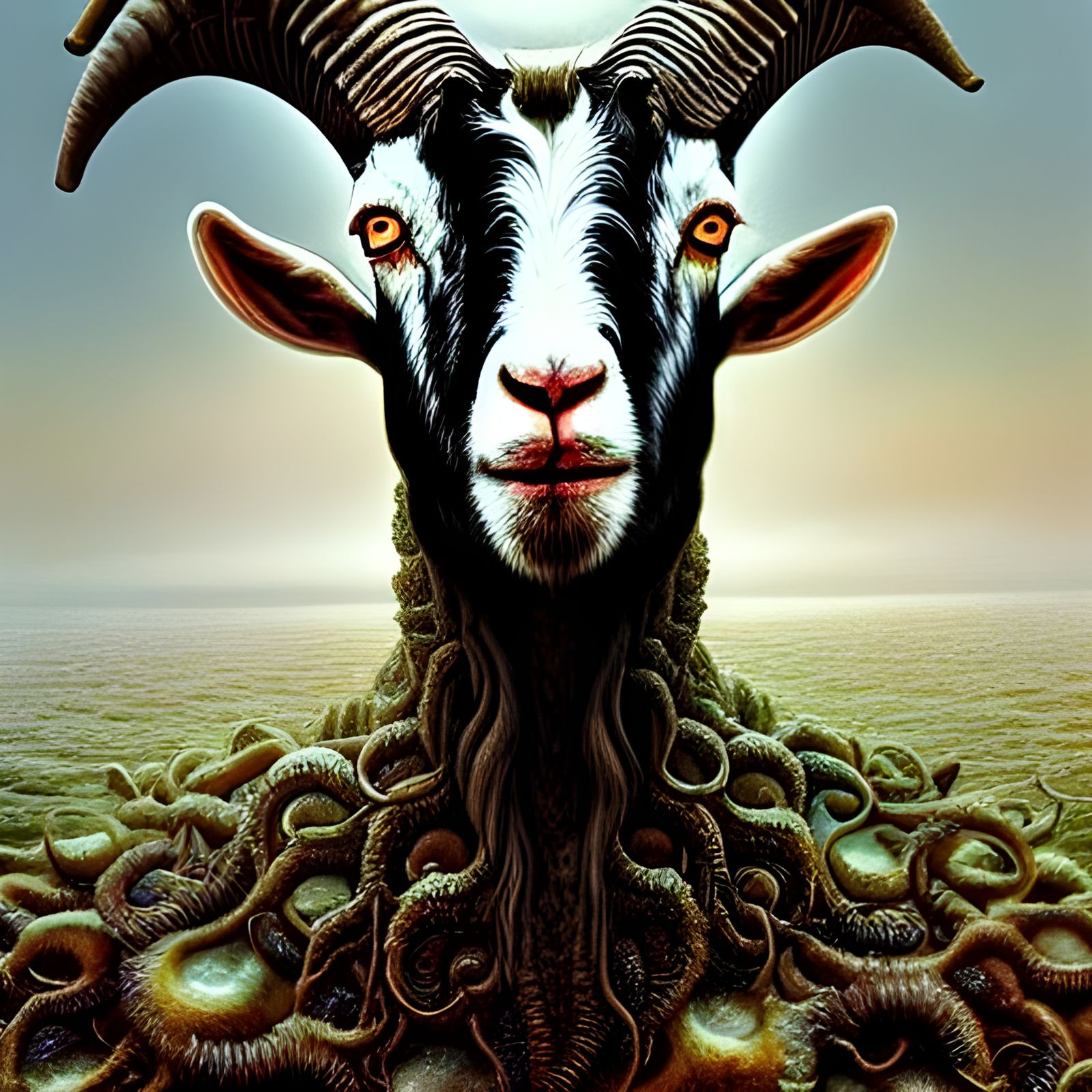 Goat Woman with Barnacles in Hyperrealism Style