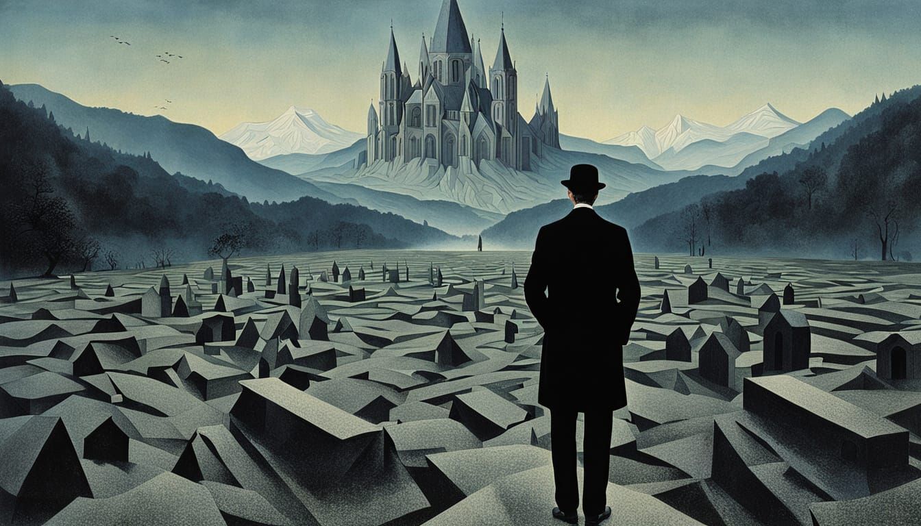 Surreal Landscape with Cathedrals as Mountains in Ligne Clai...