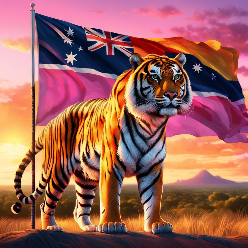 Tanzanian Tiger on Australian Mainland at Sunset