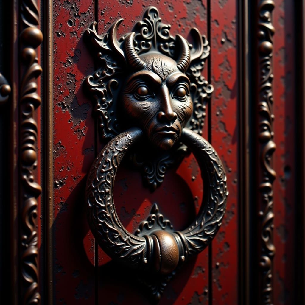 Gothic Gargoyle Doorknocker in Baroque Metalwork