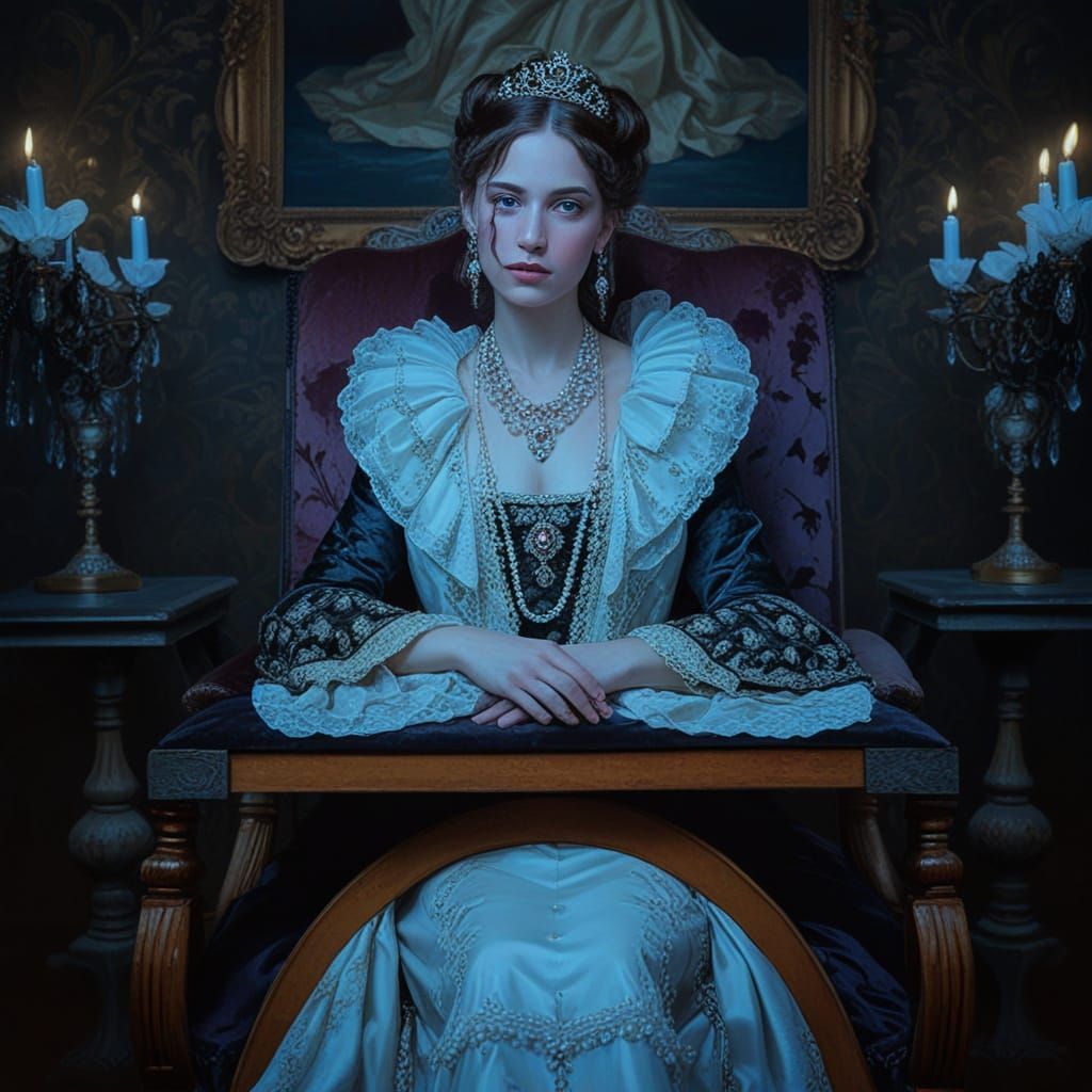 Regal 19th-Century Princess in Elegant Oil Painting