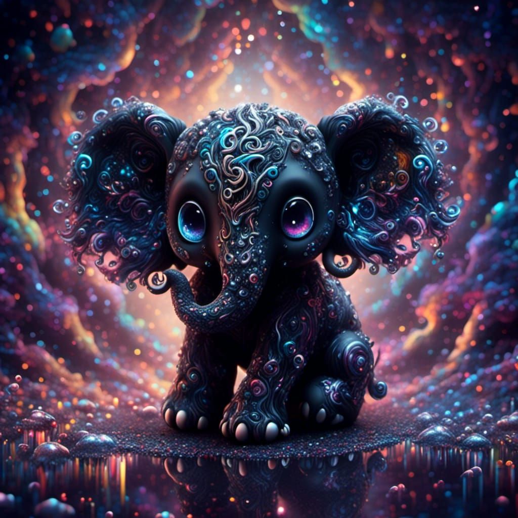 Gothic Chibi Elephant with Rainbow Eyes