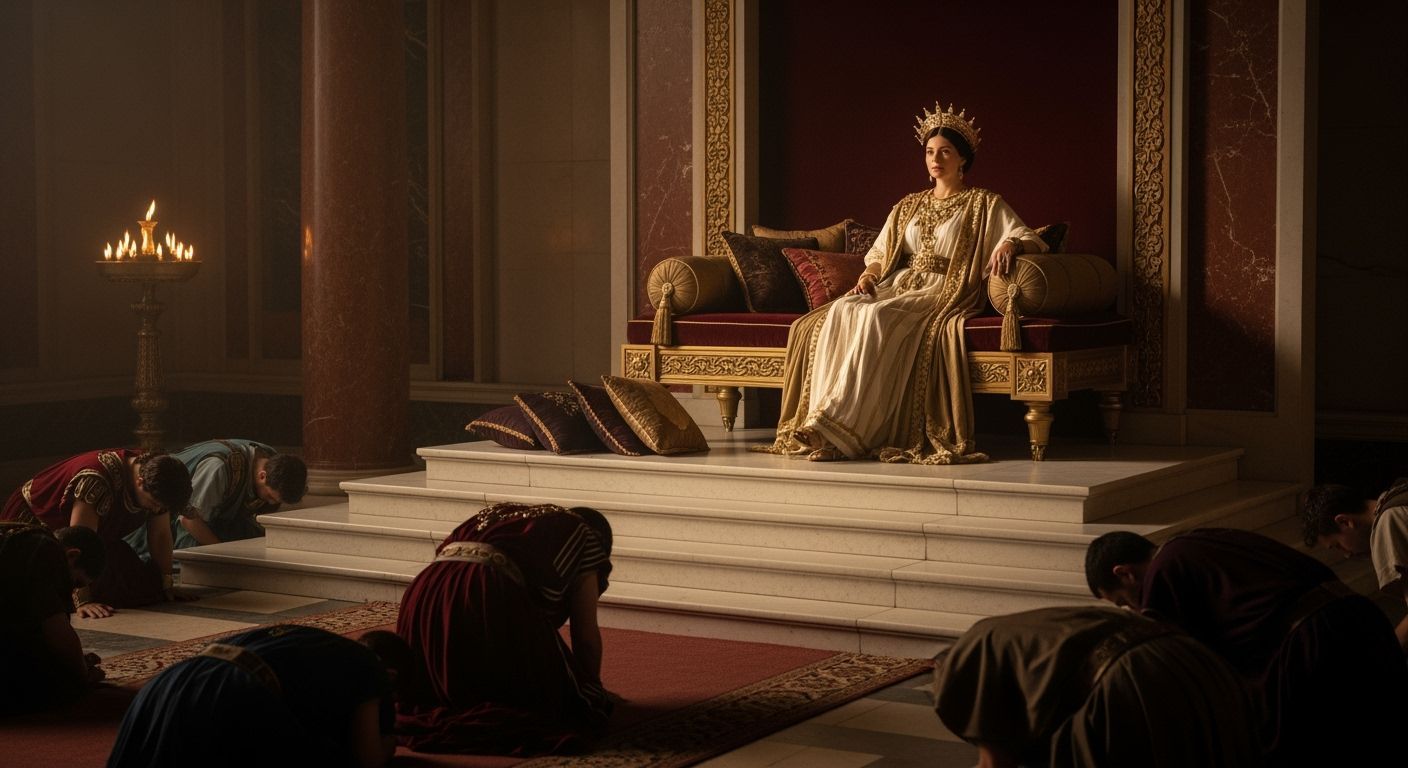 Majestic Roman Empress in Palace Throne Room