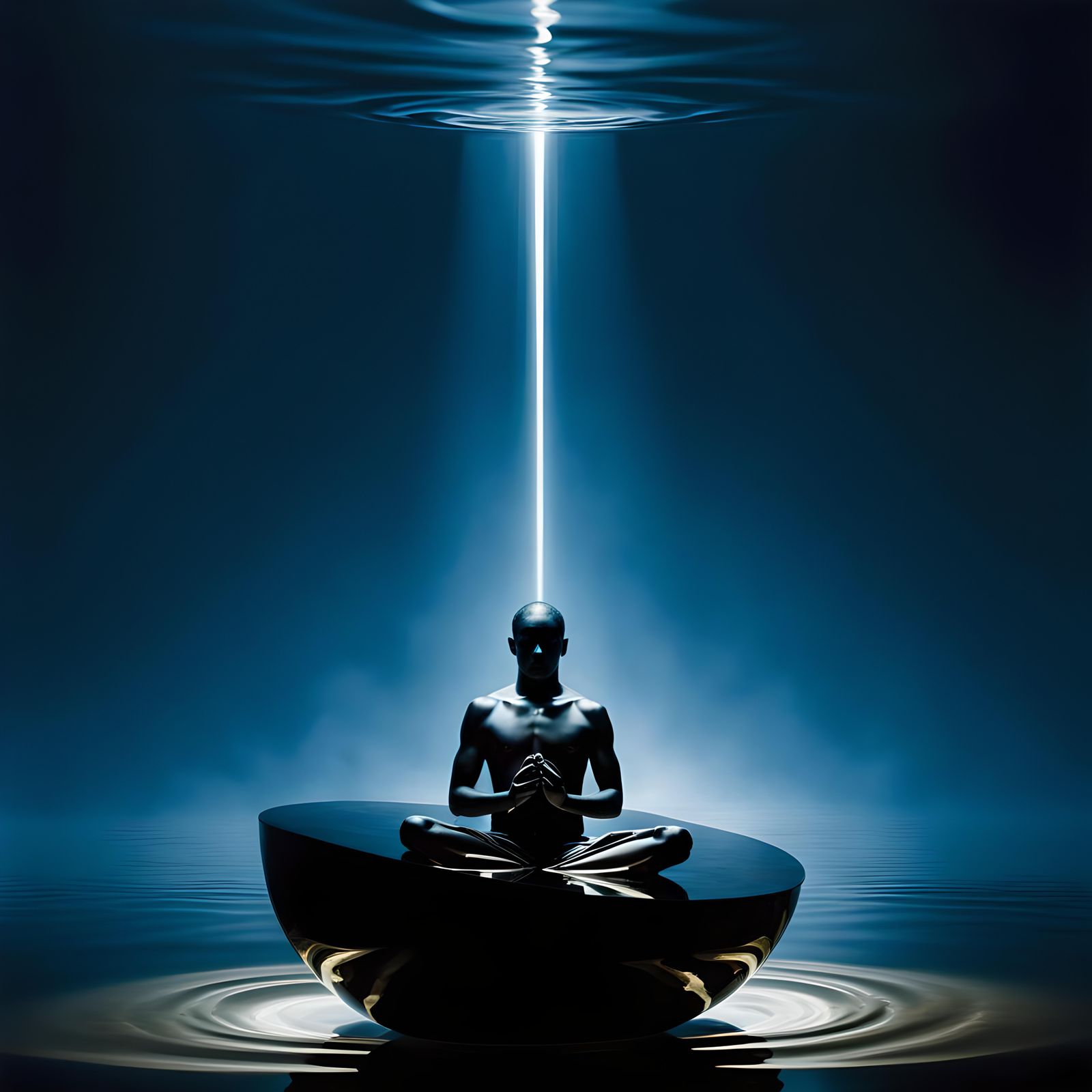 Ethereal Black Stone in Floating Cosmic Scene