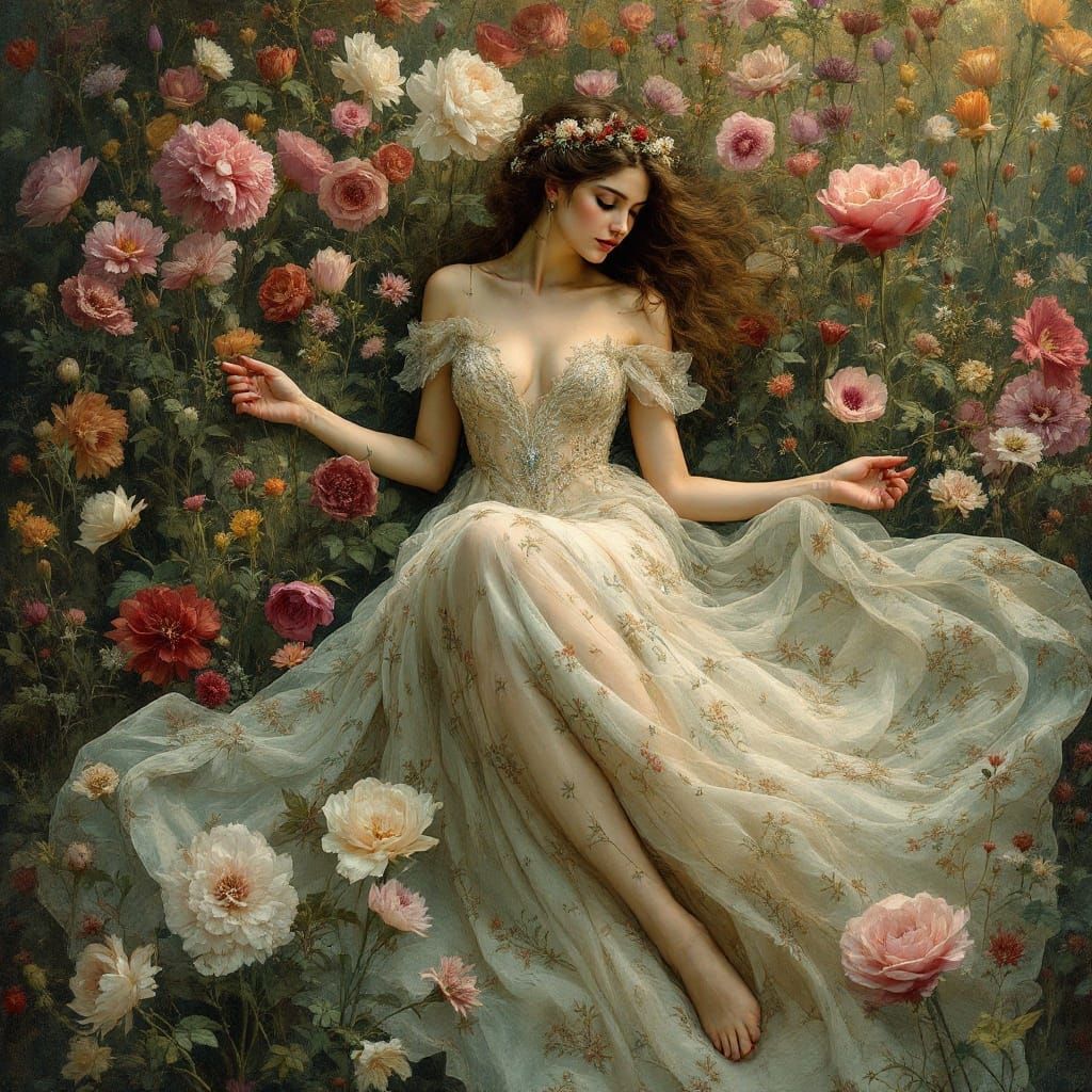 Woman in Gown, Pre-Raphaelite Style