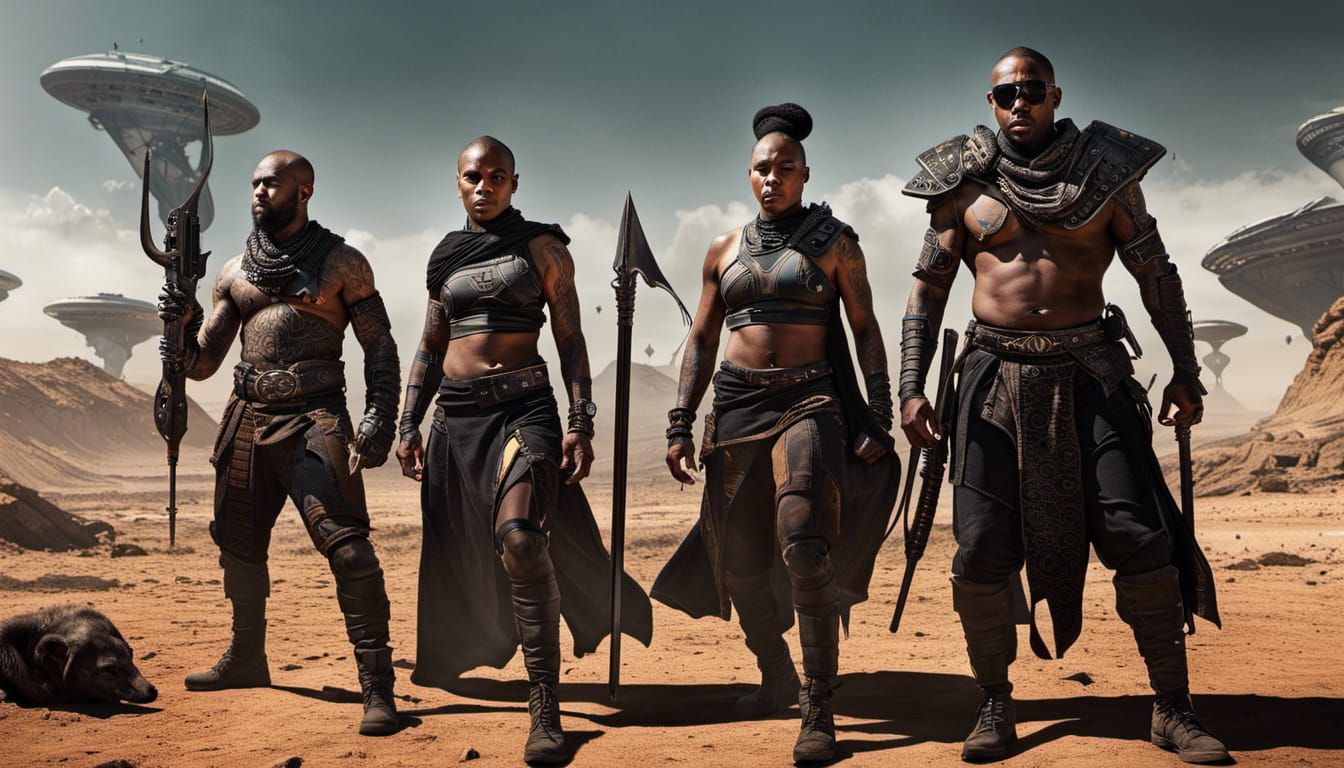 Jinn Warriors Fighting Aliens in Dark Fantasy Style