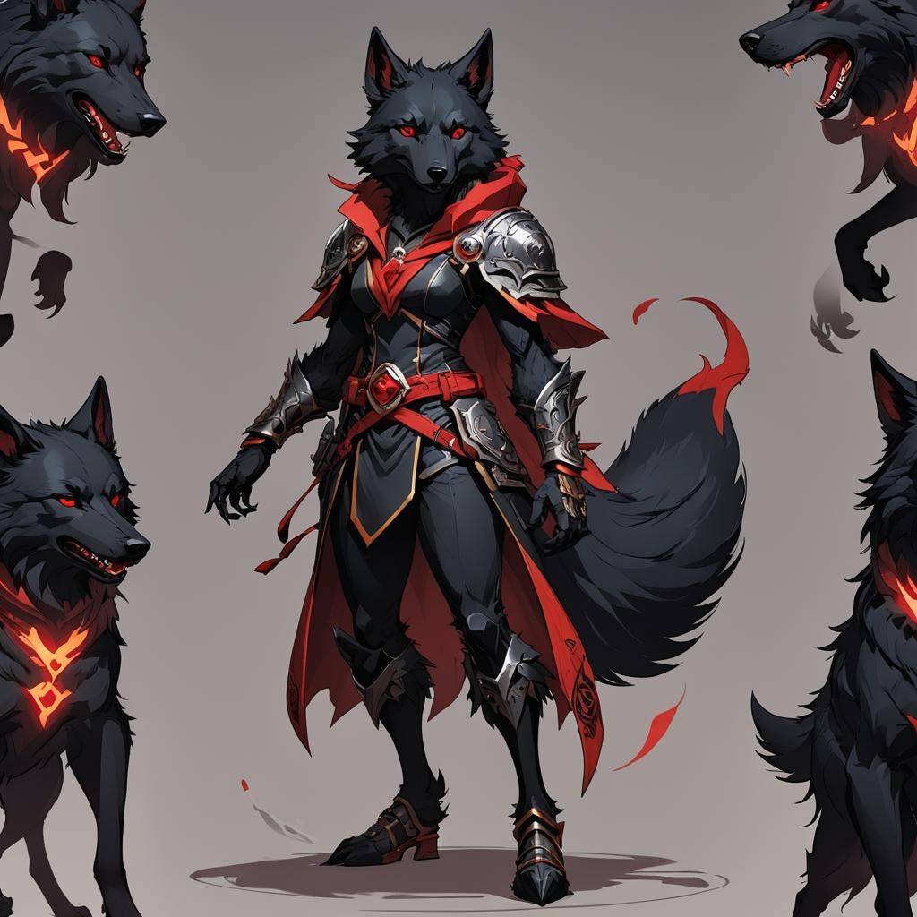 Anthropomorphic Wolf Sorceress in Anime Style
