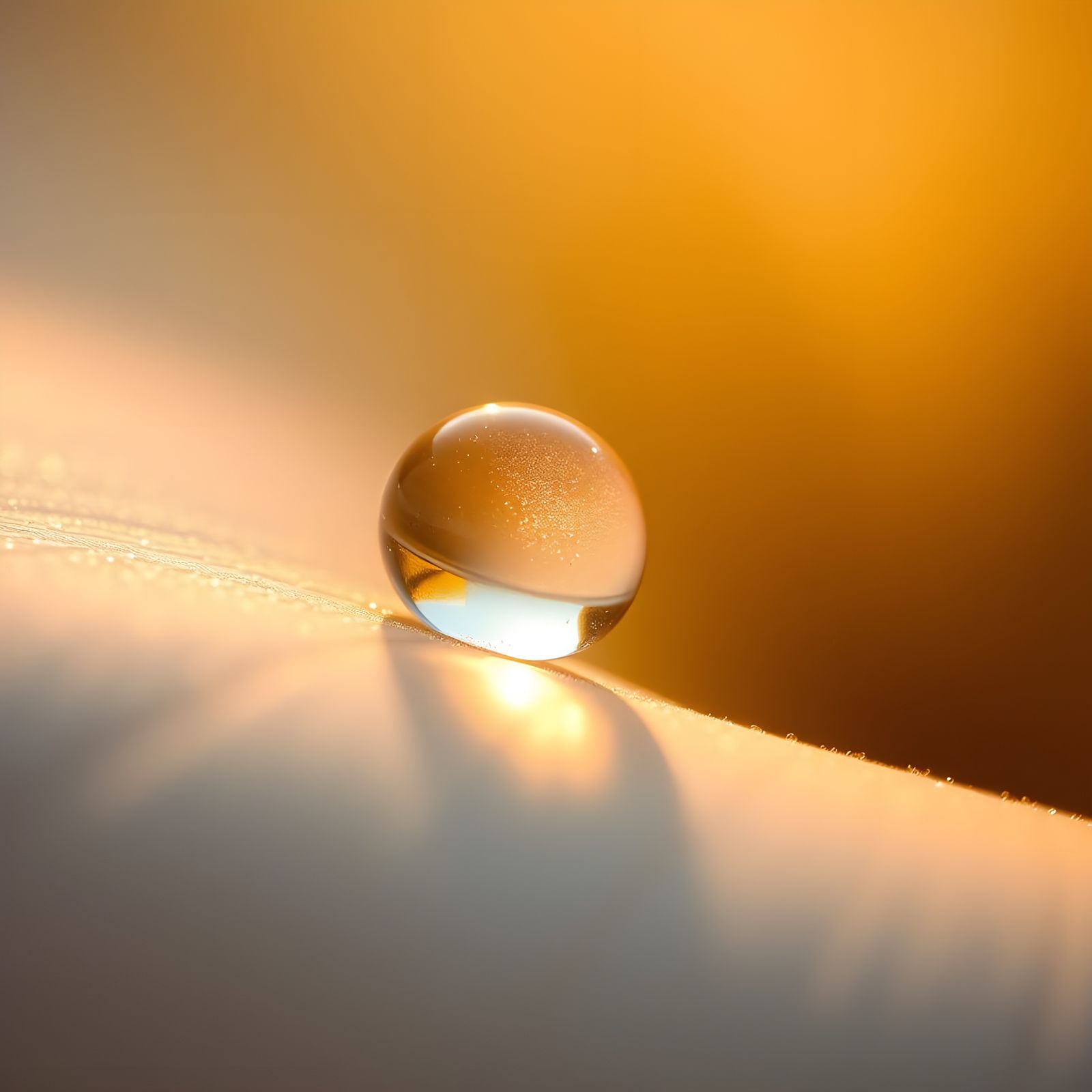 Ephemeral Eden: A dewdrop, a universe unto itself, captured in the golden hour's embrace.
