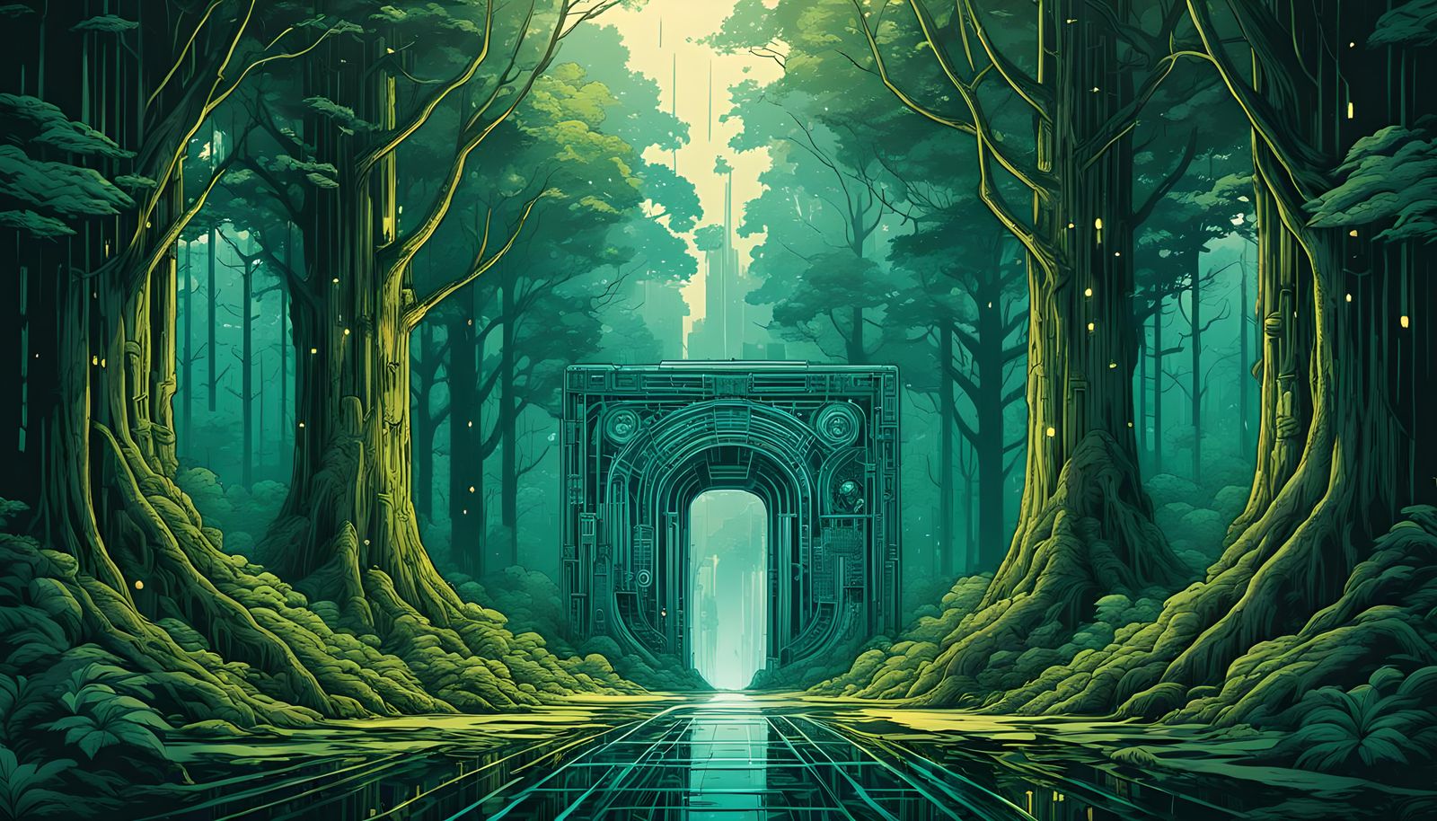 Forest to City Portal in Comic Book Pop Art
