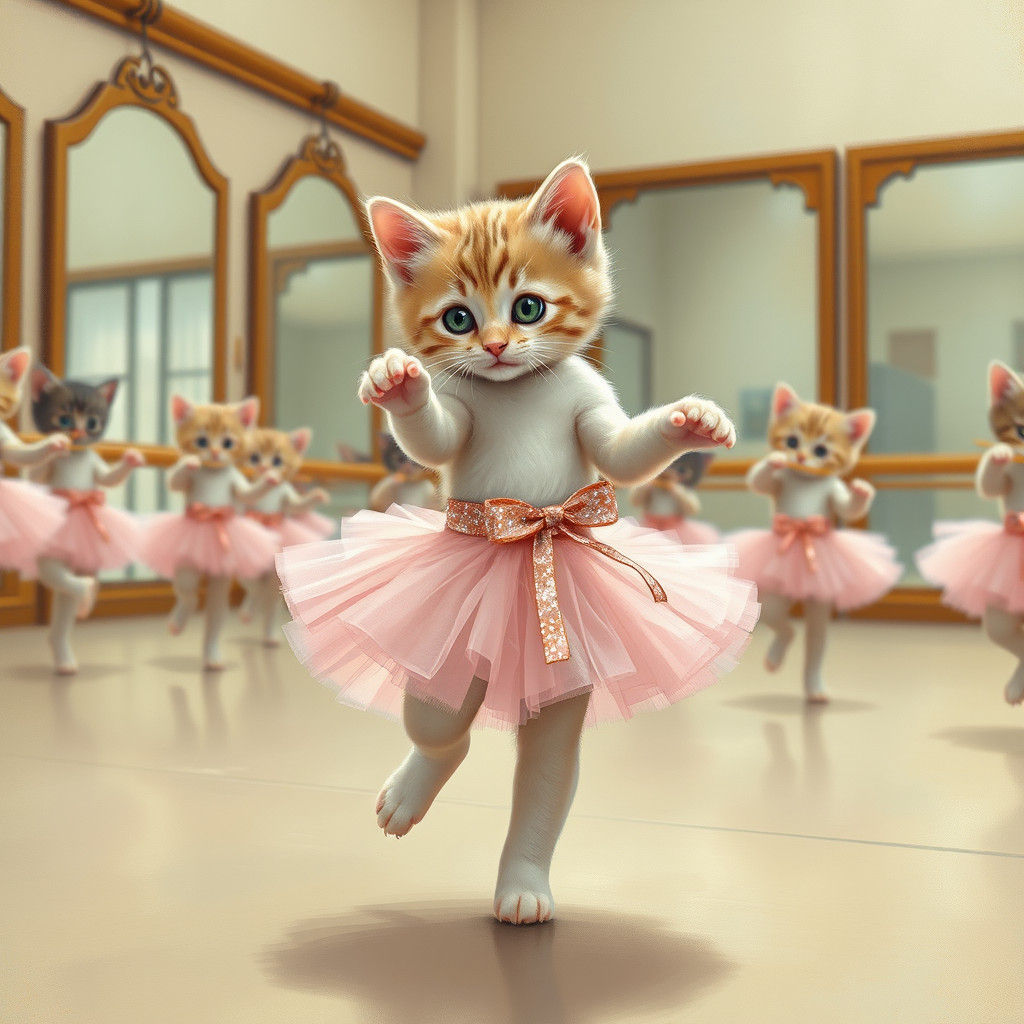 Ballerina Kitten Dance in Impressionistic Style