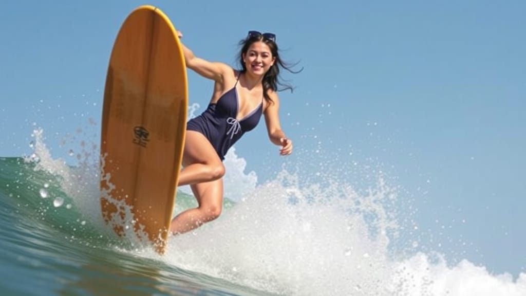 Woman Surfing in Hawaii in Pop Art Style