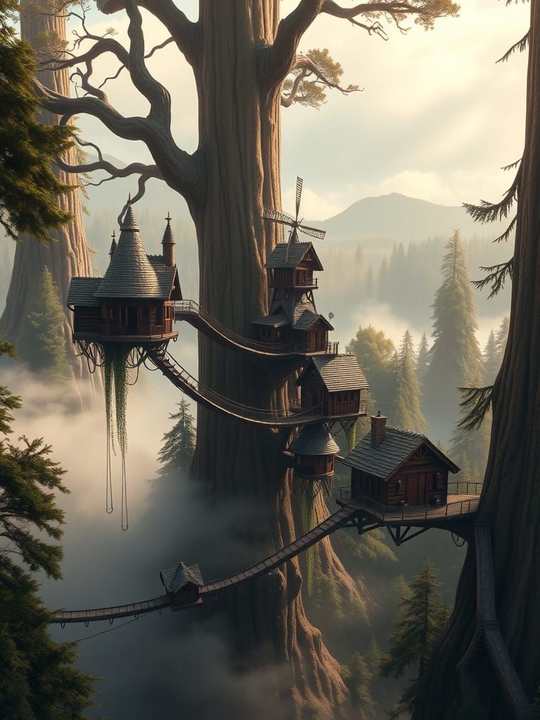 Whimsical Treetop Village Among Ancient Redwoods