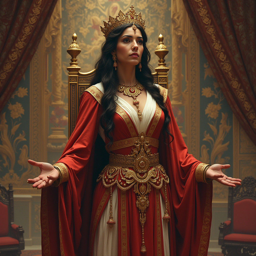 Queen Esther in Opulent Throne Room, Doré Illustration