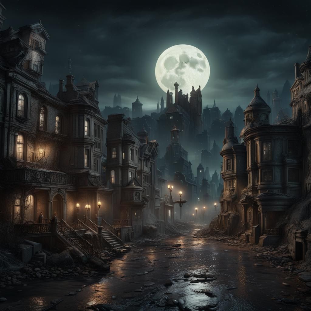Arkham City Under Moonlight: A Matte Painting