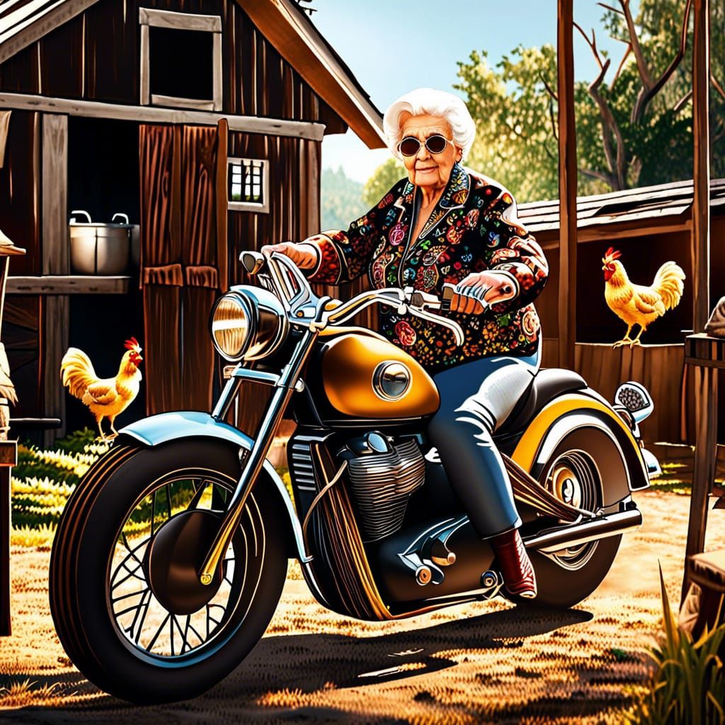 Meine Oma fährt im Hühnerstall Motorrad