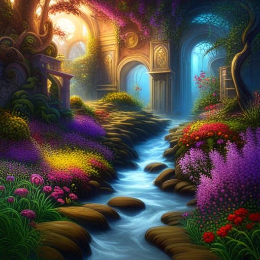 Fantastical Flowers on Canvas in Detailed Matte Painting