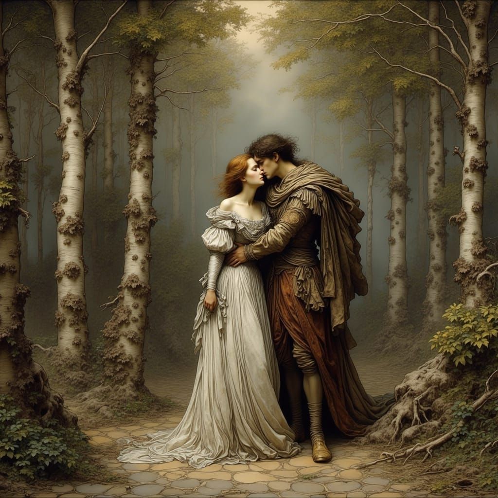 Peter the Great and Eudoxia in Serene Birch Forest