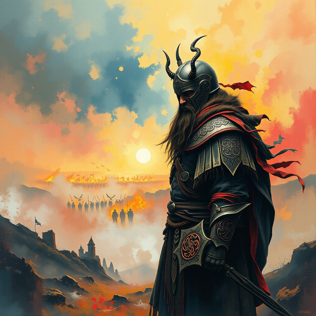 Mystical Celtic Warrior in Fluorescent Impasto Dreamscape