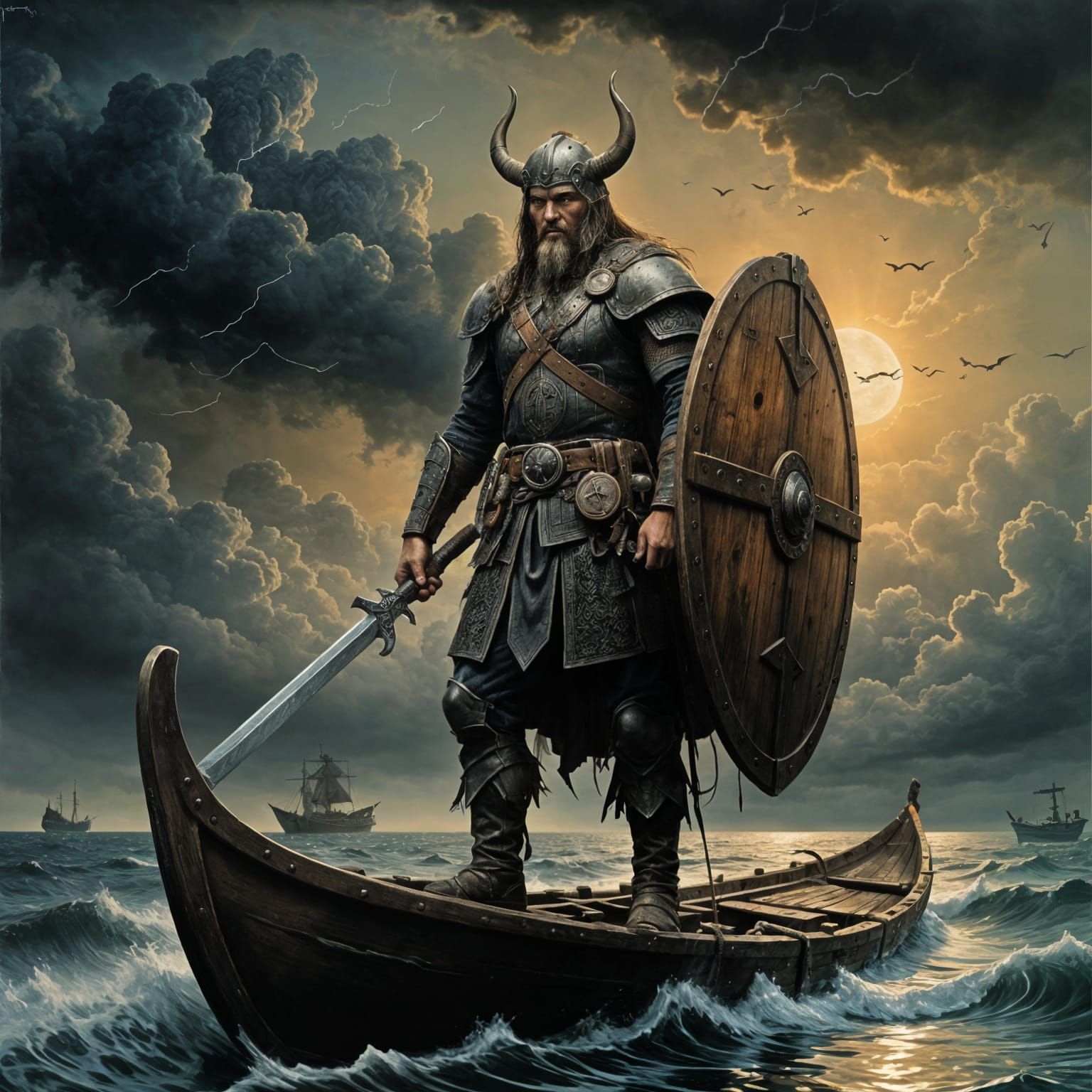 Viking Warrior at Sea in Dark and Sinister Art
