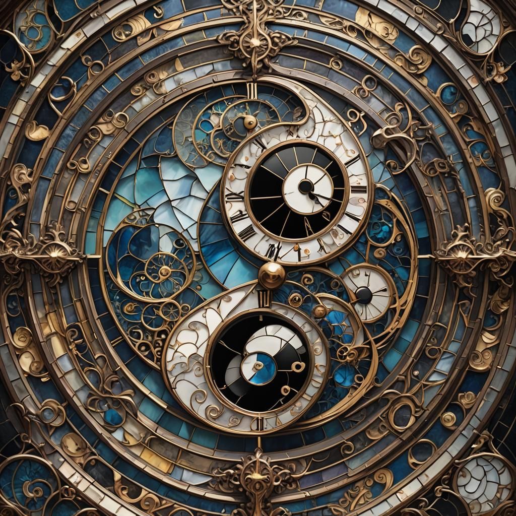 Broken Yin Yang Clock in Stained Glass