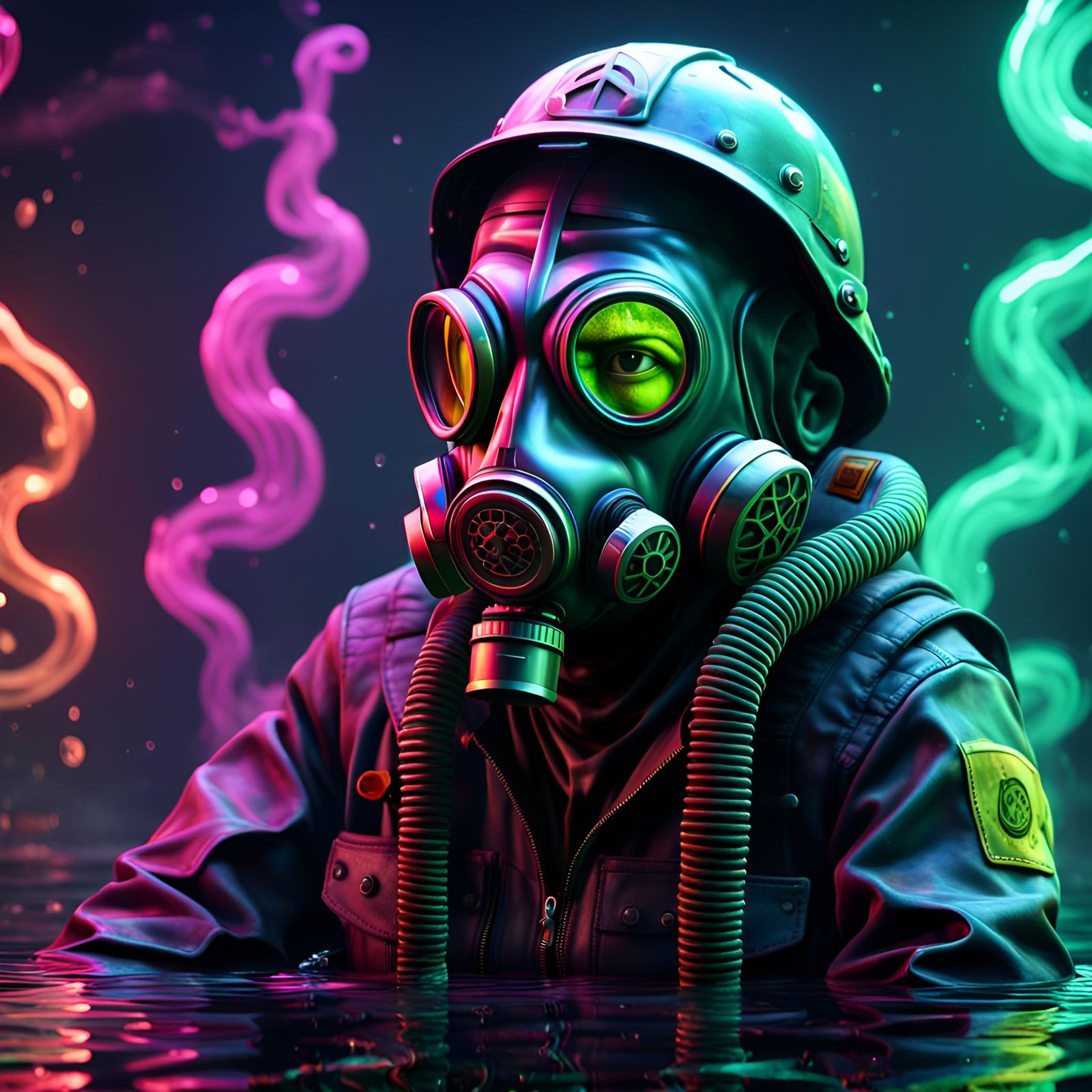 Gas  mask monkeys ,hard army helmet ,vapor waves ,music neon...