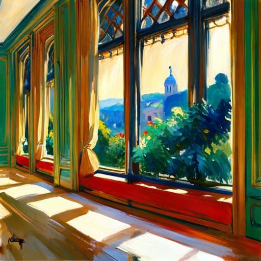 Impressionistic Window Illustration with Pastel Colors