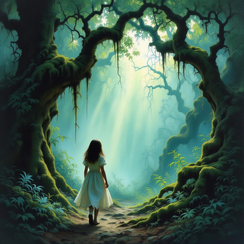 Girl Enters Enchanted Forest in James Gurney Style