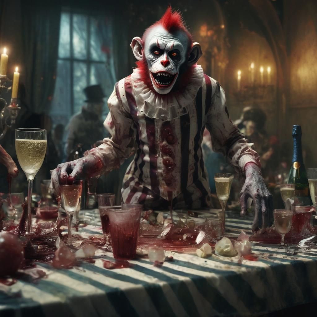Zombie Monkey Clown at Chaotic Wedding Reception