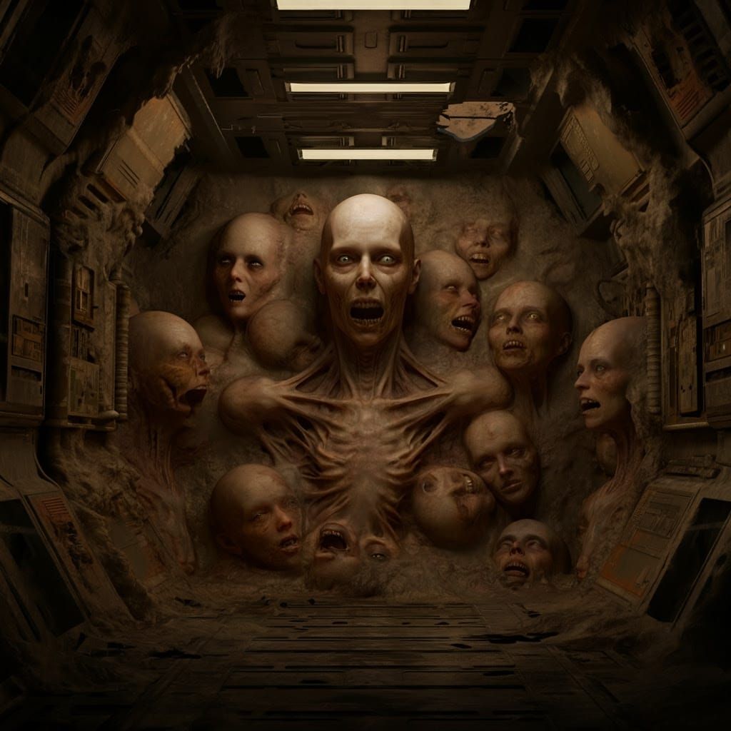 Cosmic Horror in a Crushed Spaceship, in a Dark Futuristic A...