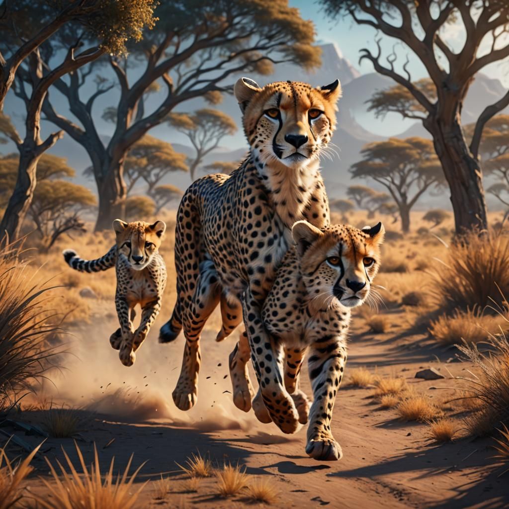 Cheetahs Run in a Fantastical Savannah