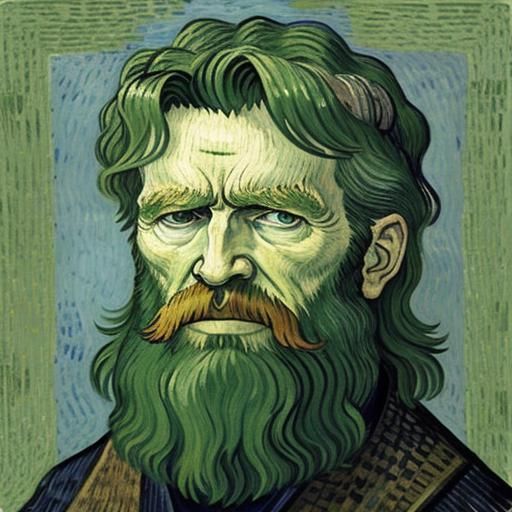 Van Gogh- extremely drunken Celtic druid face. green mood.