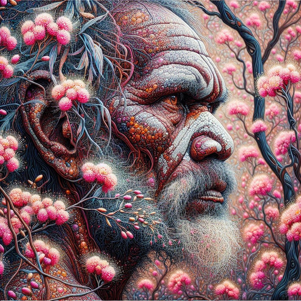 Australian Aboriginal Man in Oil Paint Texture Scene