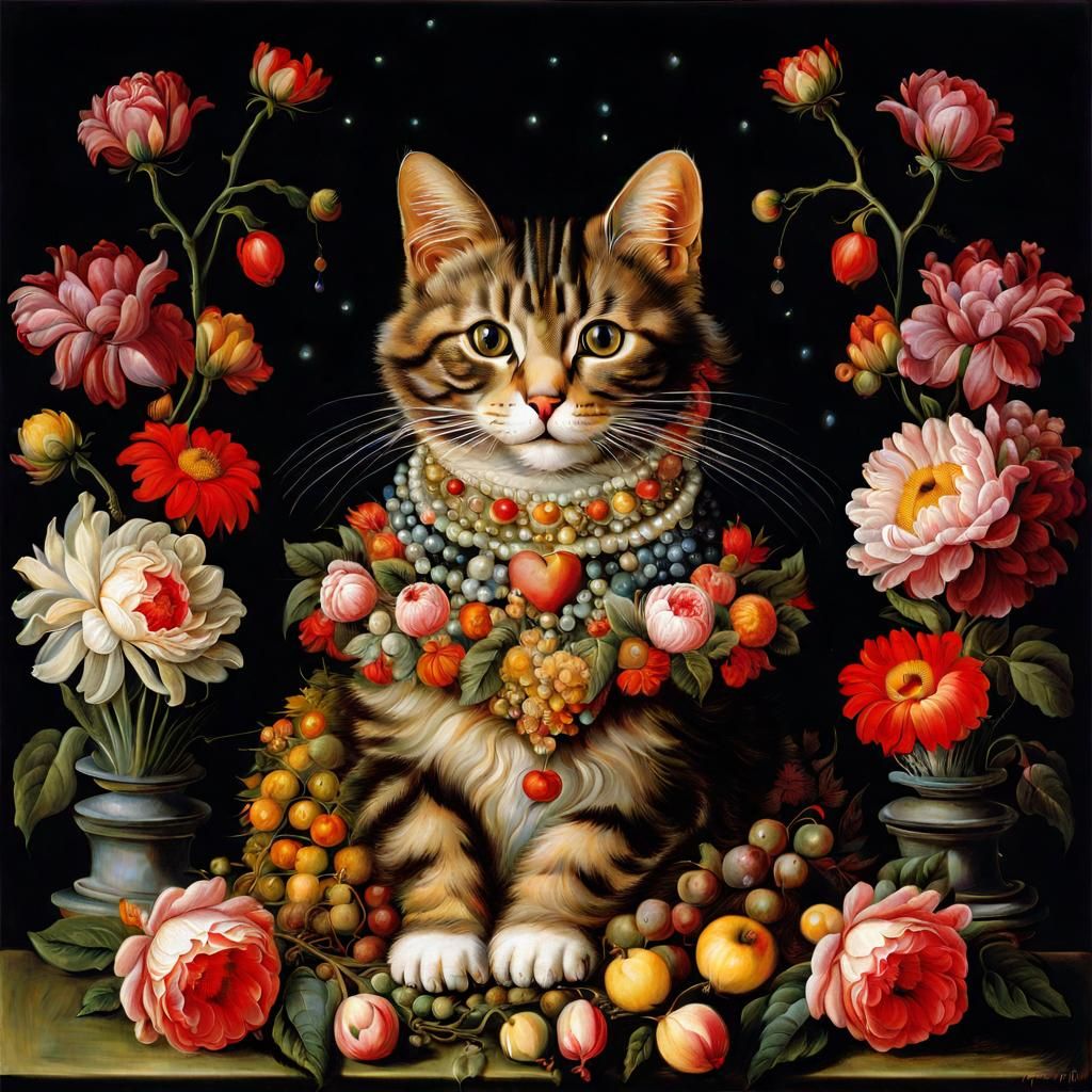 Floral Cat Portrait in Arcimboldo Style