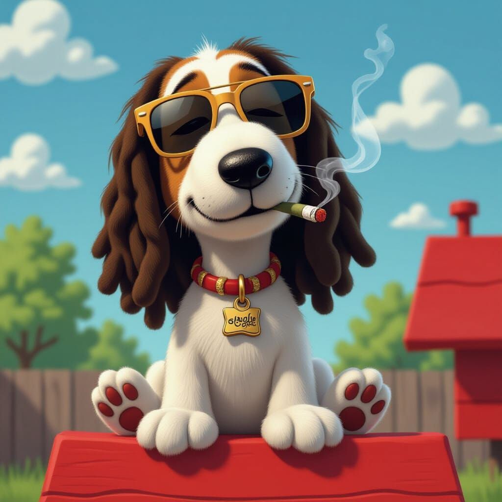 Snoop Dogg as Snoopy with Dreads and Sunglasses