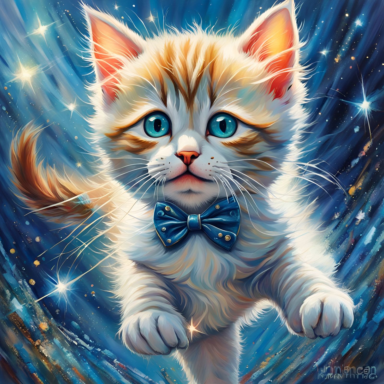 Joyful Kitten in Overalls: Folk Art Illustration